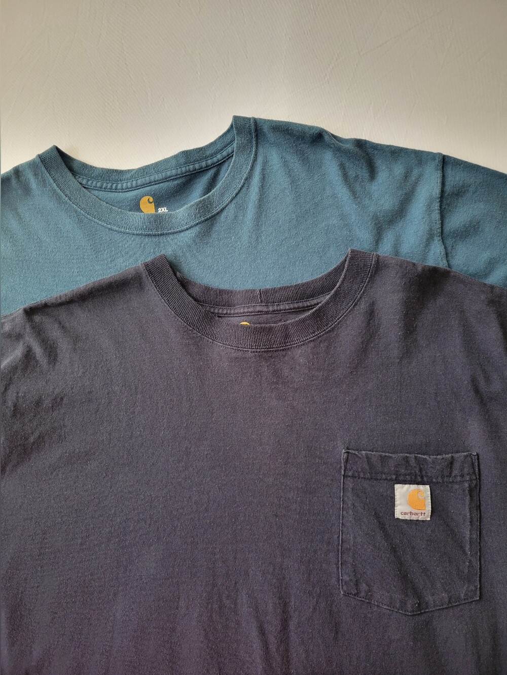 Lot of 2 Carhartt Cyan Blue & Dark Navy Blue T-Shirts